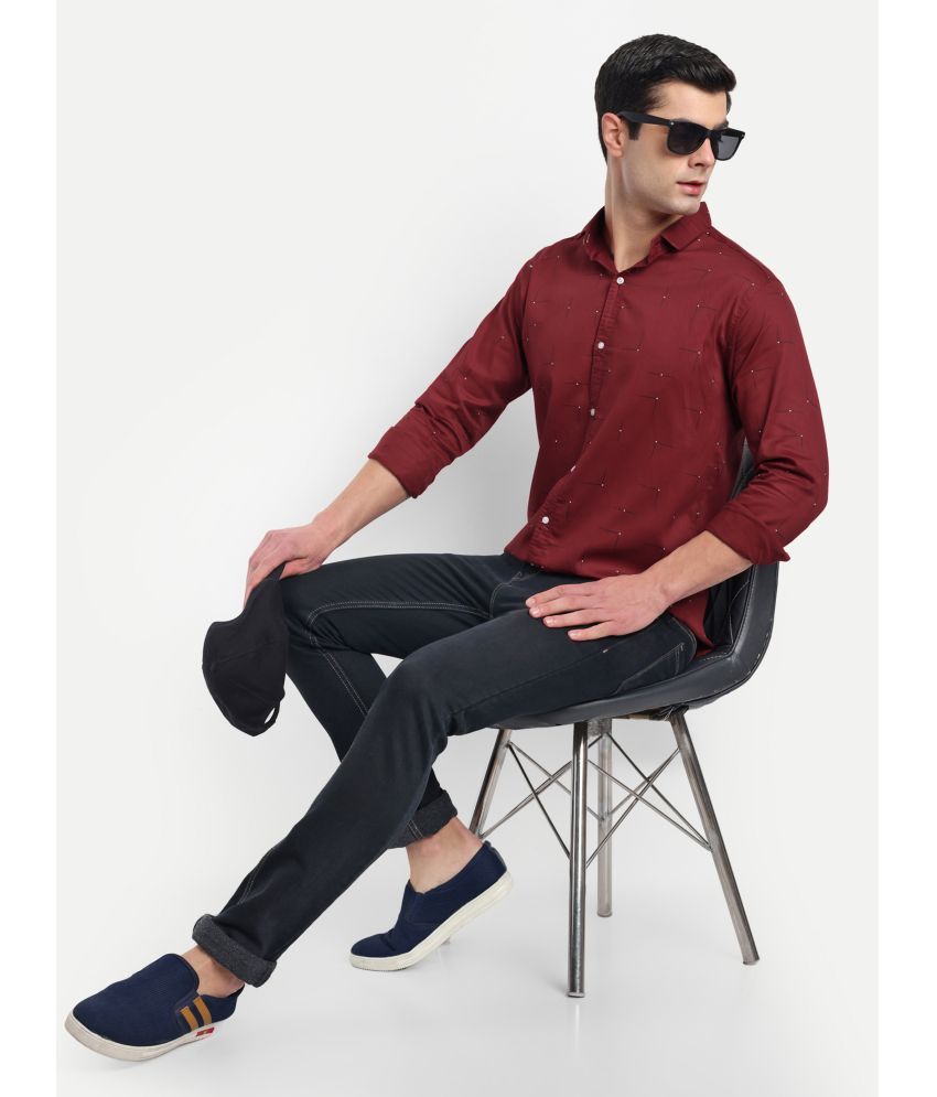     			S-LINE 100% Cotton Slim Fit Printed Full Sleeves Men's Casual Shirt - Maroon ( Pack of 1 )