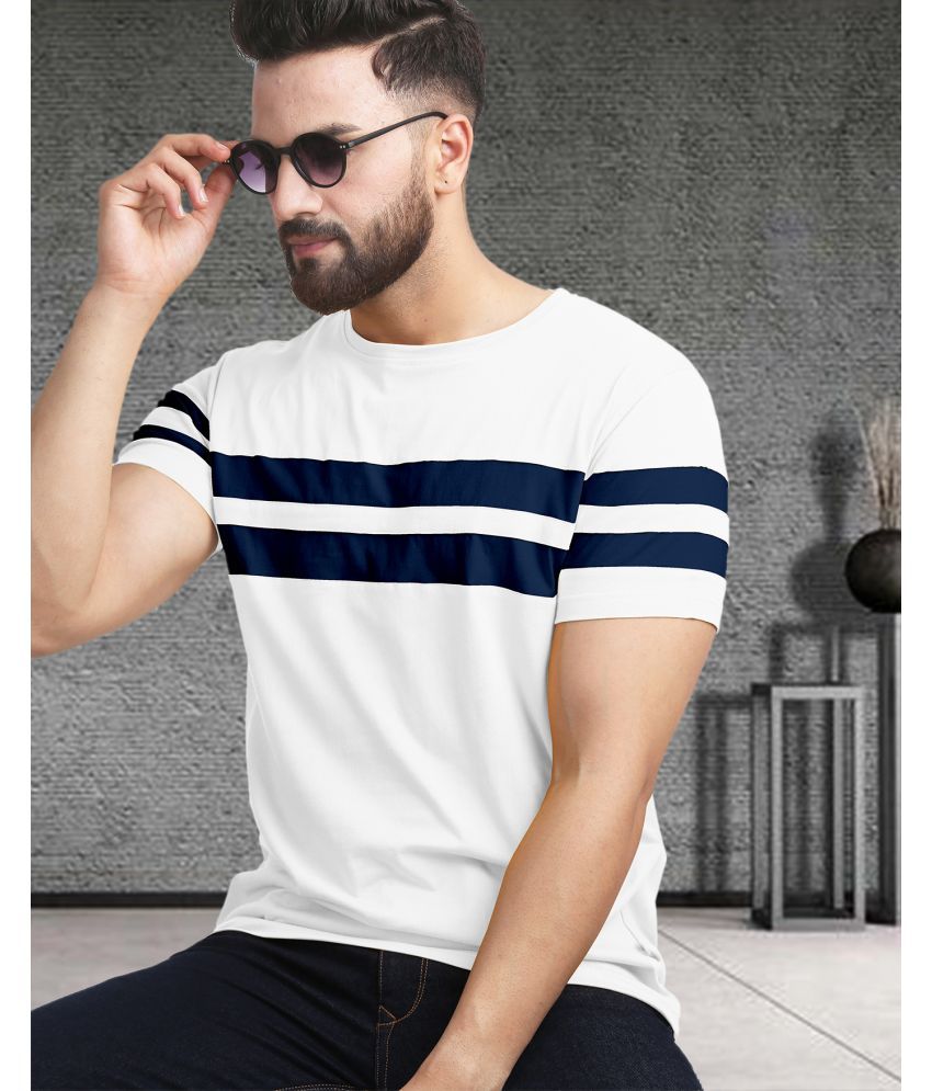     			AOOSH Cotton Blend Regular Fit Striped Half Sleeves Men's Round T-Shirt - White ( Pack of 1 )