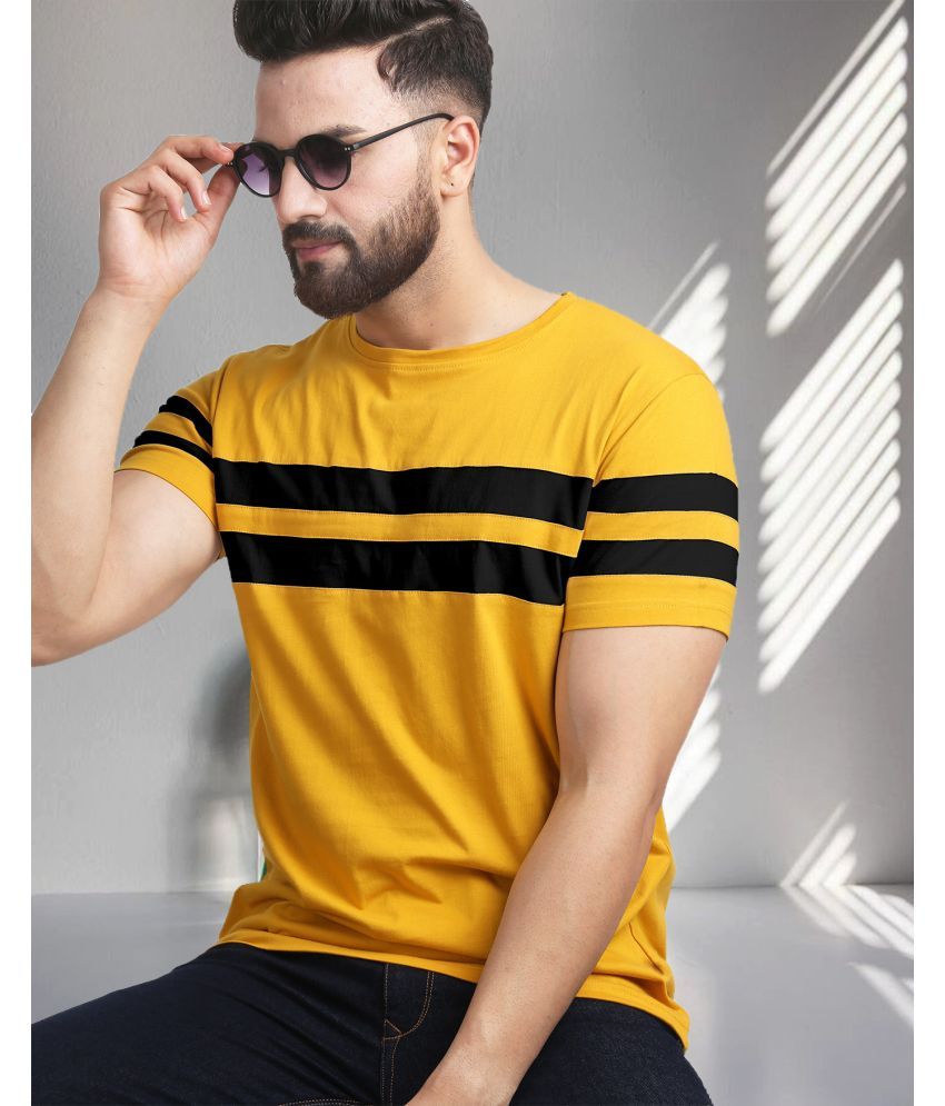     			AOOSH Cotton Blend Regular Fit Striped Half Sleeves Men's Round T-Shirt - Mustard ( Pack of 1 )