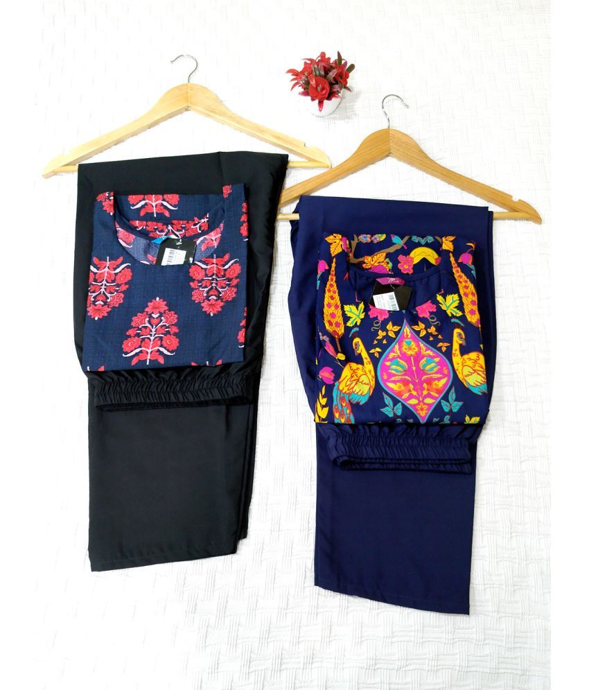     			Ethnicbasket Pack of 2 Crepe Printed Straight Women's Kurti - ( Black )