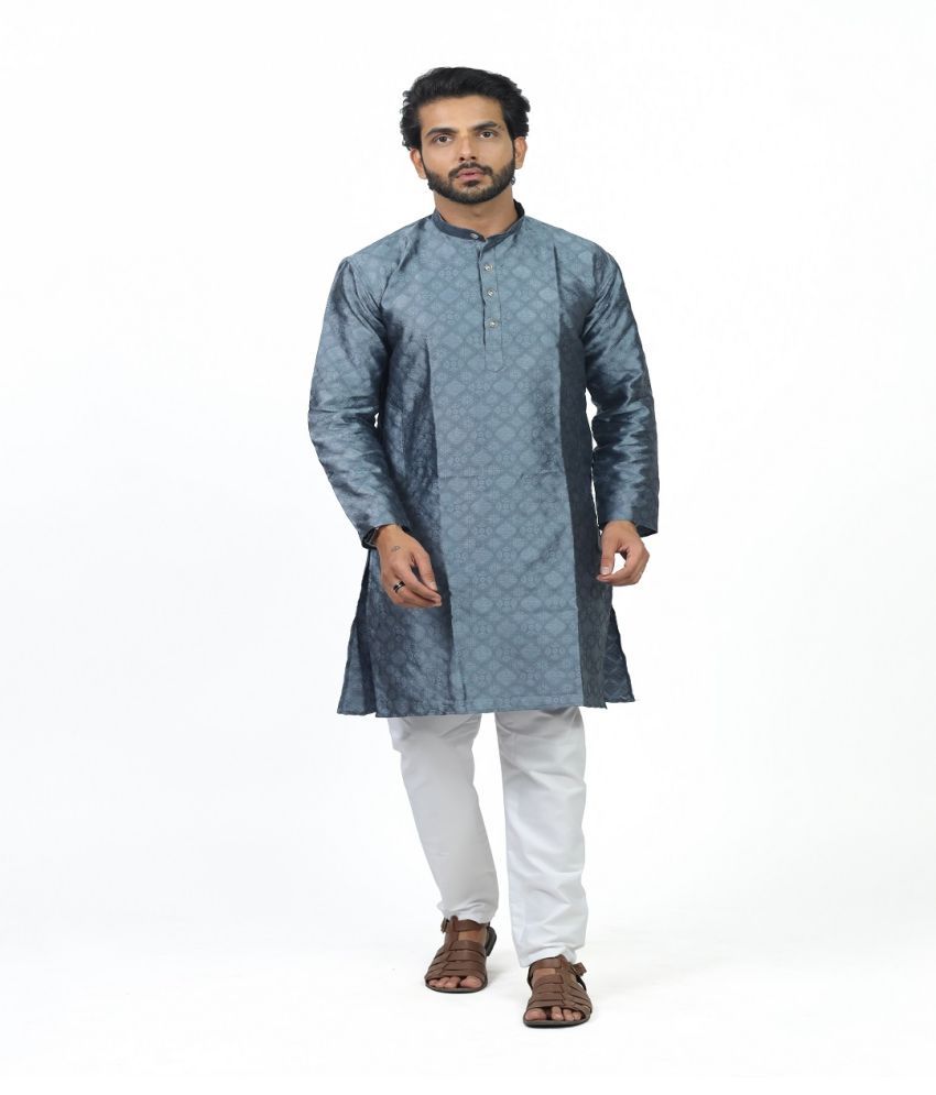     			HARPITA Dark Grey Silk Regular Fit Men's Kurta Pyjama Set ( Pack of 1 )