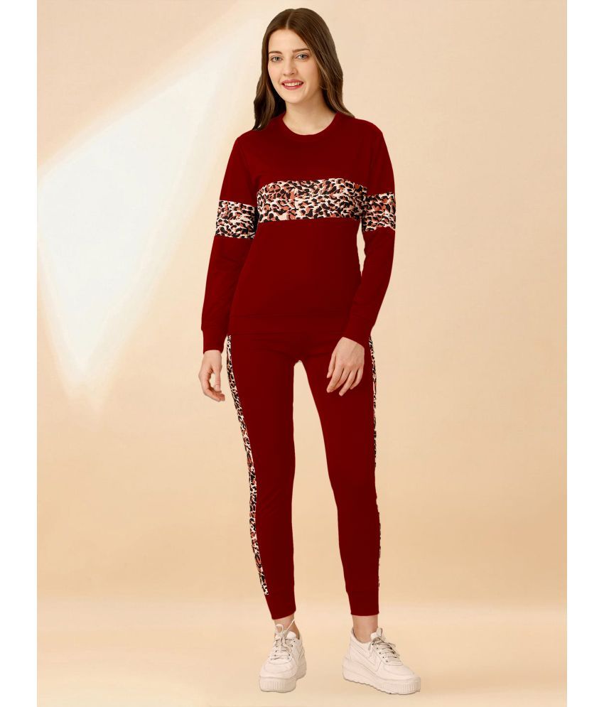     			INFRIM Maroon Cotton Blend Printed Tracksuit - Pack of 1