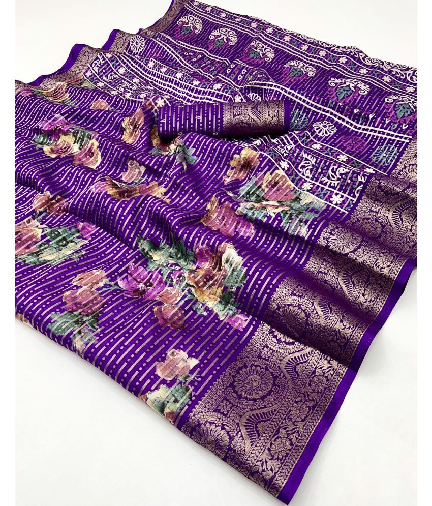     			KOMAL NX Pack of 1 Silk Blend Printed Saree With Blouse Piece ( Purple )