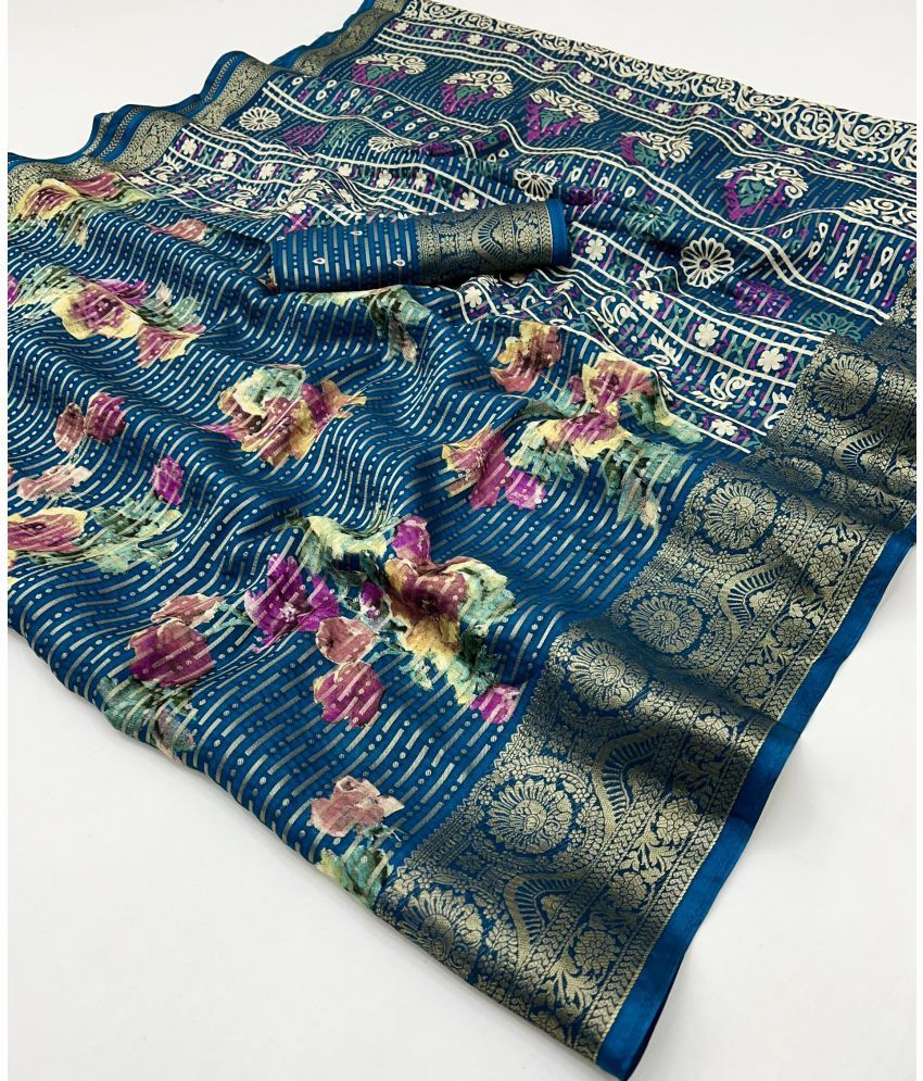     			KOMAL NX Pack of 1 Silk Blend Printed Saree With Blouse Piece ( Navy Blue )