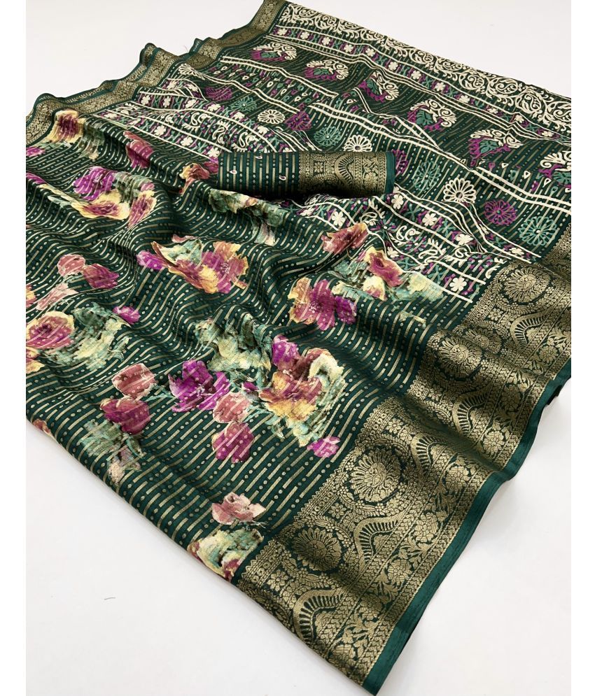     			KOMAL NX Pack of 1 Silk Blend Printed Saree With Blouse Piece ( Green )