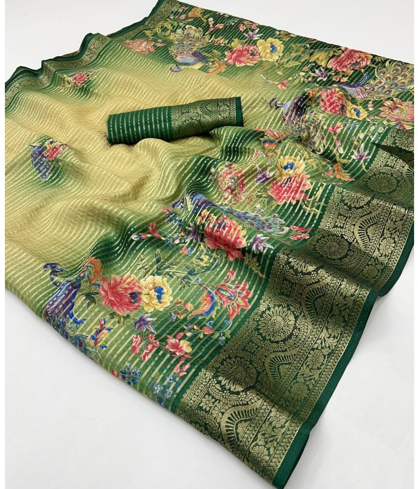     			KOMAL NX Pack of 1 Silk Blend Printed Saree With Blouse Piece ( Yellow,Green )