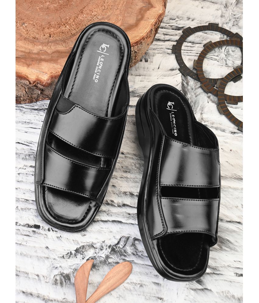     			LEONCINO Black Men's Leather Slipper