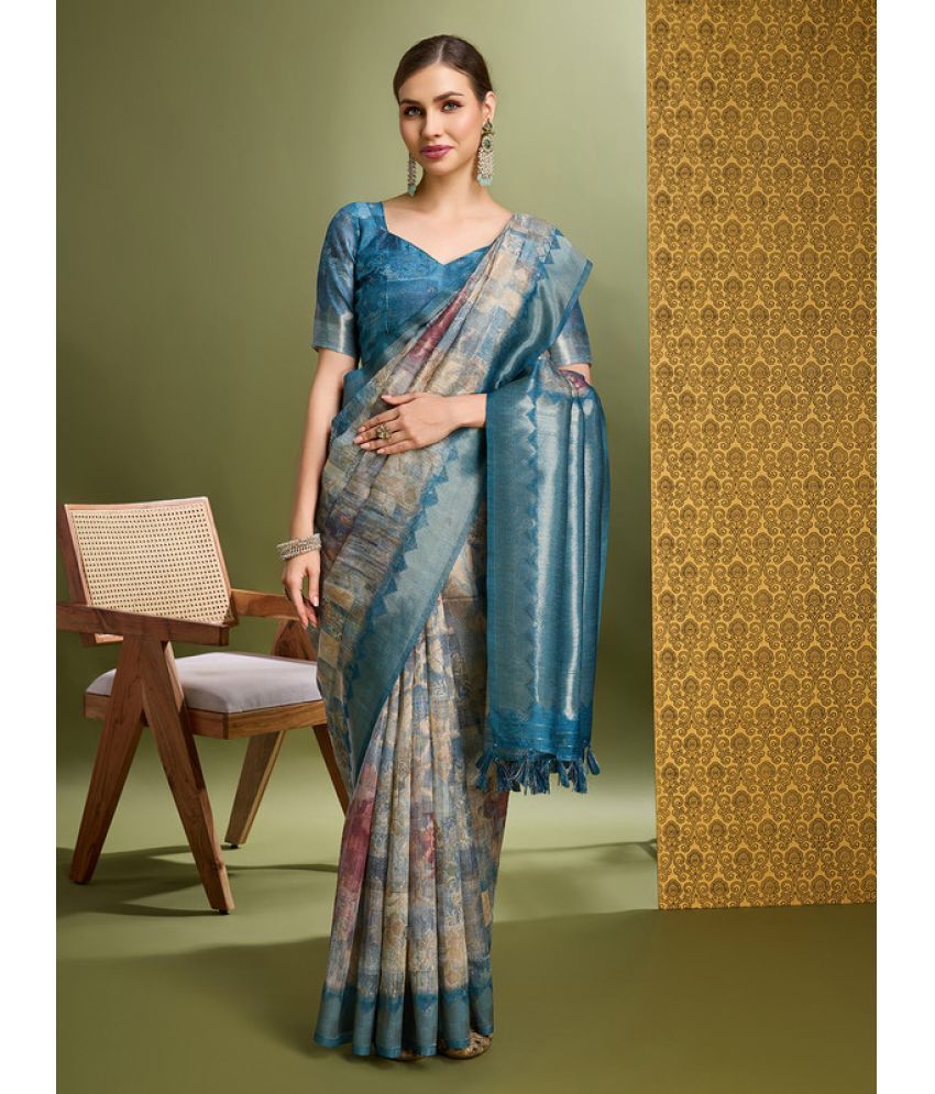     			MANTROTSAV Pack of 1 Art Silk Printed Saree With Blouse Piece ( Blue )