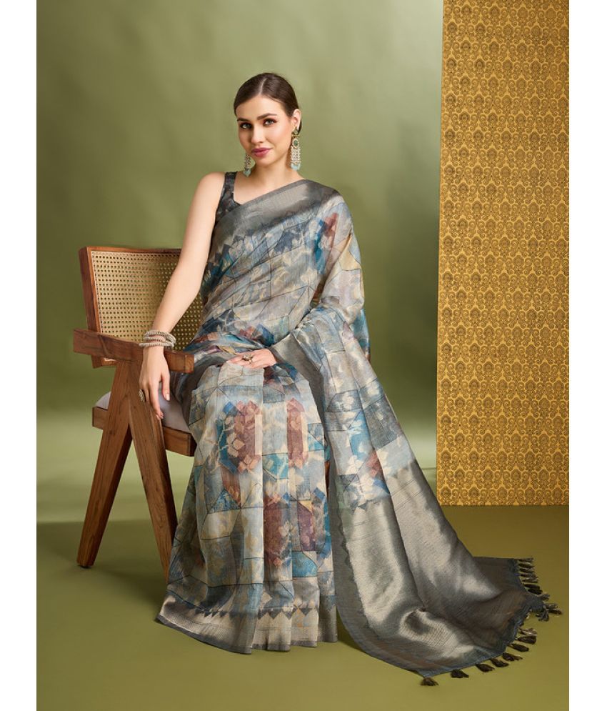     			MANTROTSAV Pack of 1 Art Silk Printed Saree With Blouse Piece ( Dark Grey )