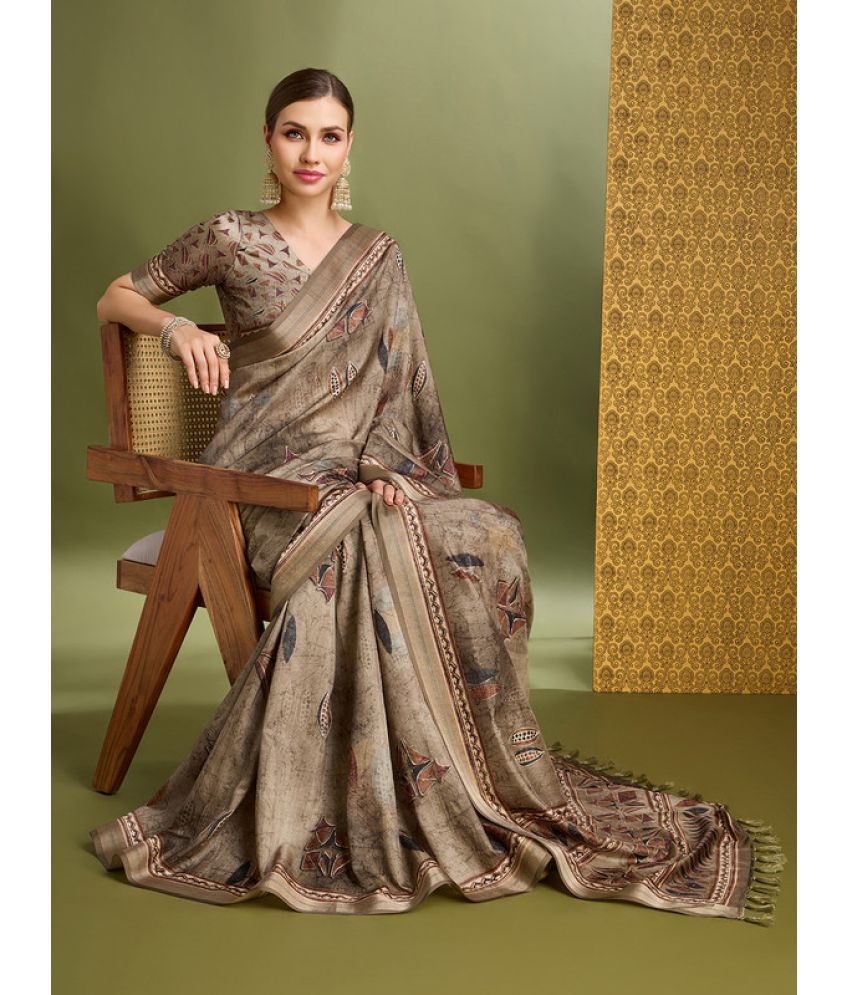     			MANTROTSAV Pack of 1 Silk Blend Printed Saree With Blouse Piece ( Brown )