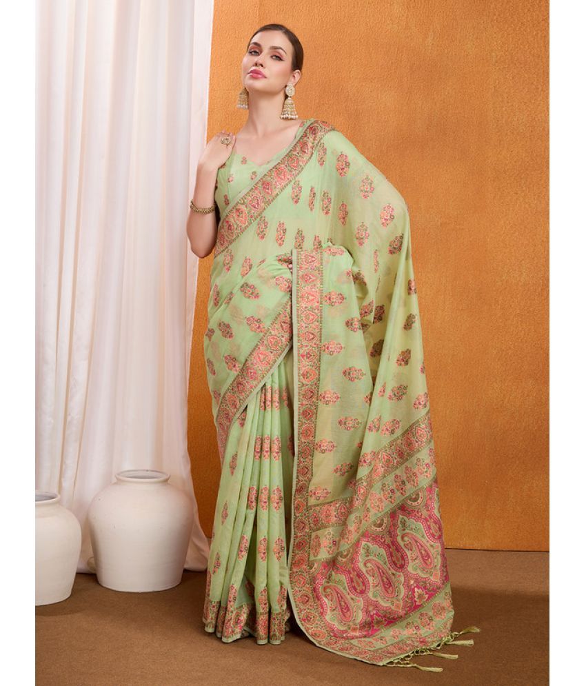     			MANTROTSAV Pack of 1 Silk Blend Woven Saree With Blouse Piece ( Sea Green )