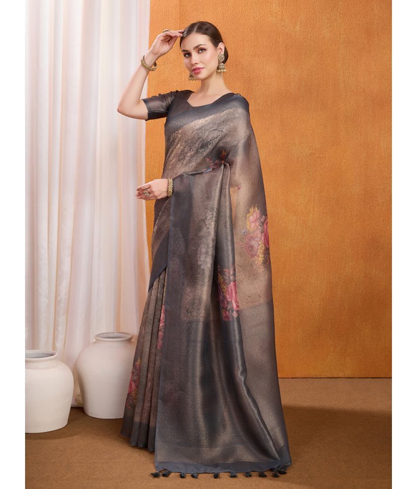     			MANTROTSAV Pack of 1 Tissue Printed Saree With Blouse Piece ( Dark Grey )