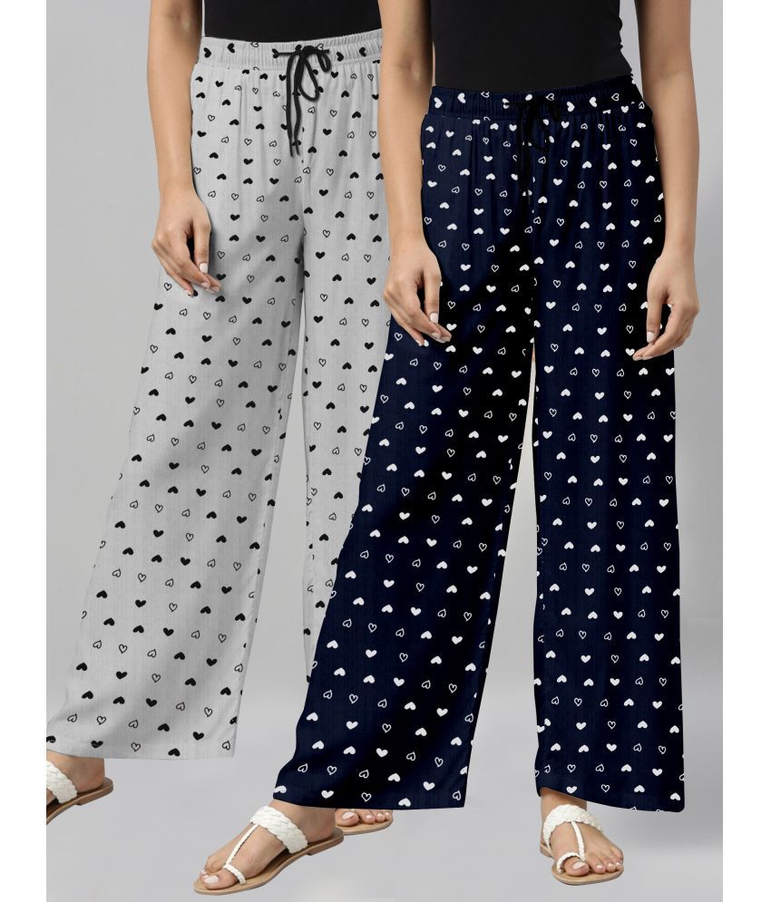     			Riglozi Light Grey,Navy Blue Cotton Women's Nightwear Pajamas ( Pack of 2 )