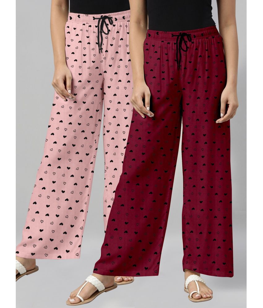     			Riglozi Light Pink,Maroon Cotton Women's Nightwear Pajamas ( Pack of 2 )