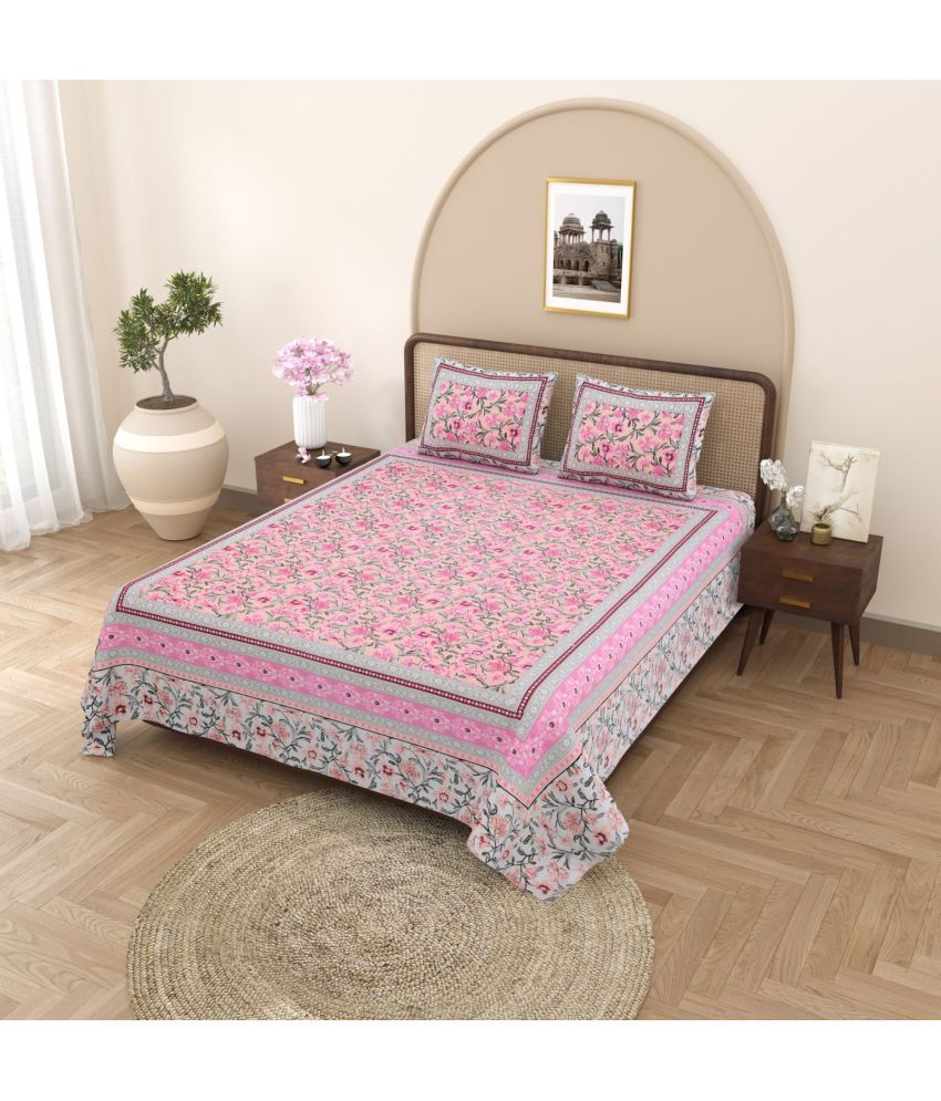     			Shubastik Cotton 1 Double Queen Bedsheet with 2 Pillow Covers ( Pink )