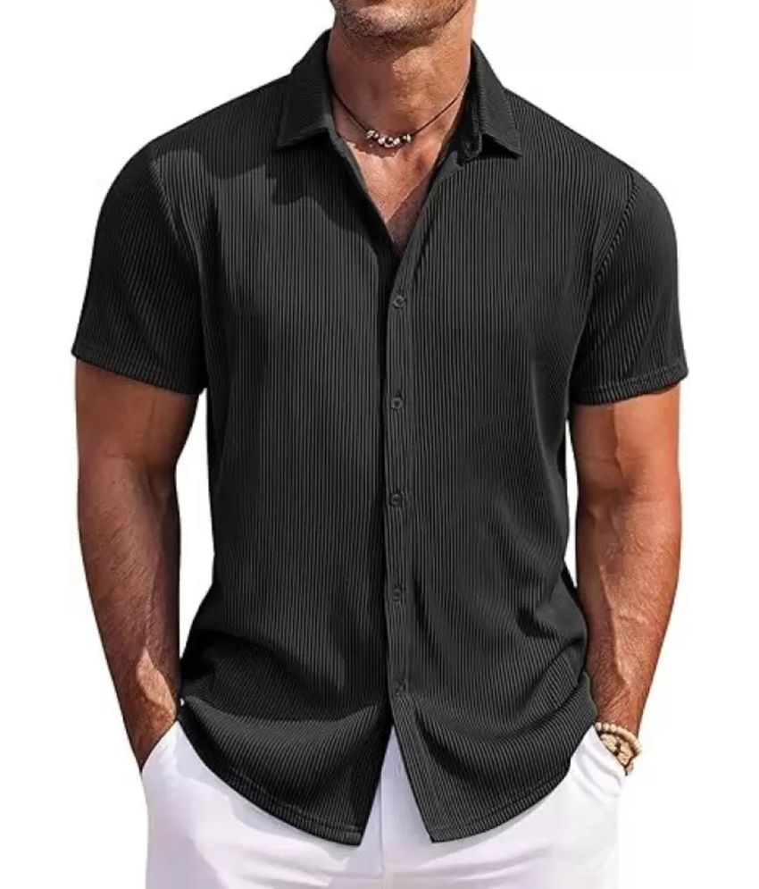     			bluecorp enterprise Poly Cotton Regular Fit Striped Half Sleeves Men's Casual Shirt - Black ( Pack of 1 )