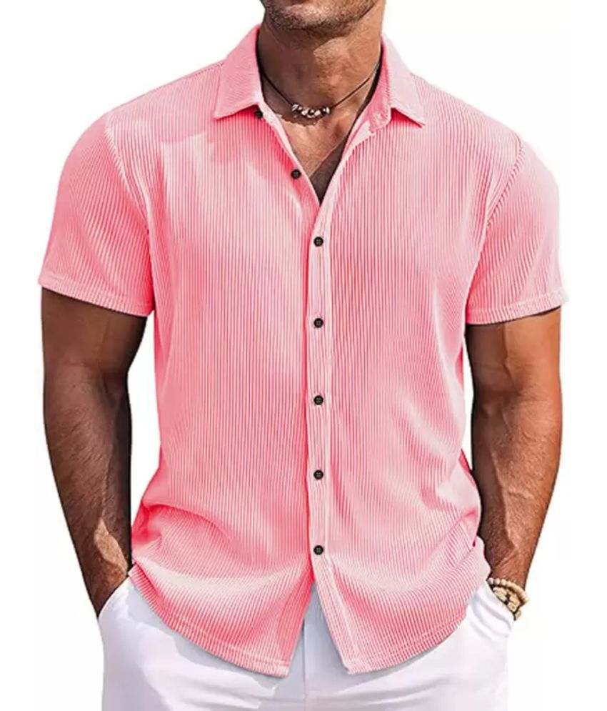     			bluecorp enterprise Poly Cotton Regular Fit Striped Half Sleeves Men's Casual Shirt - Pink ( Pack of 1 )