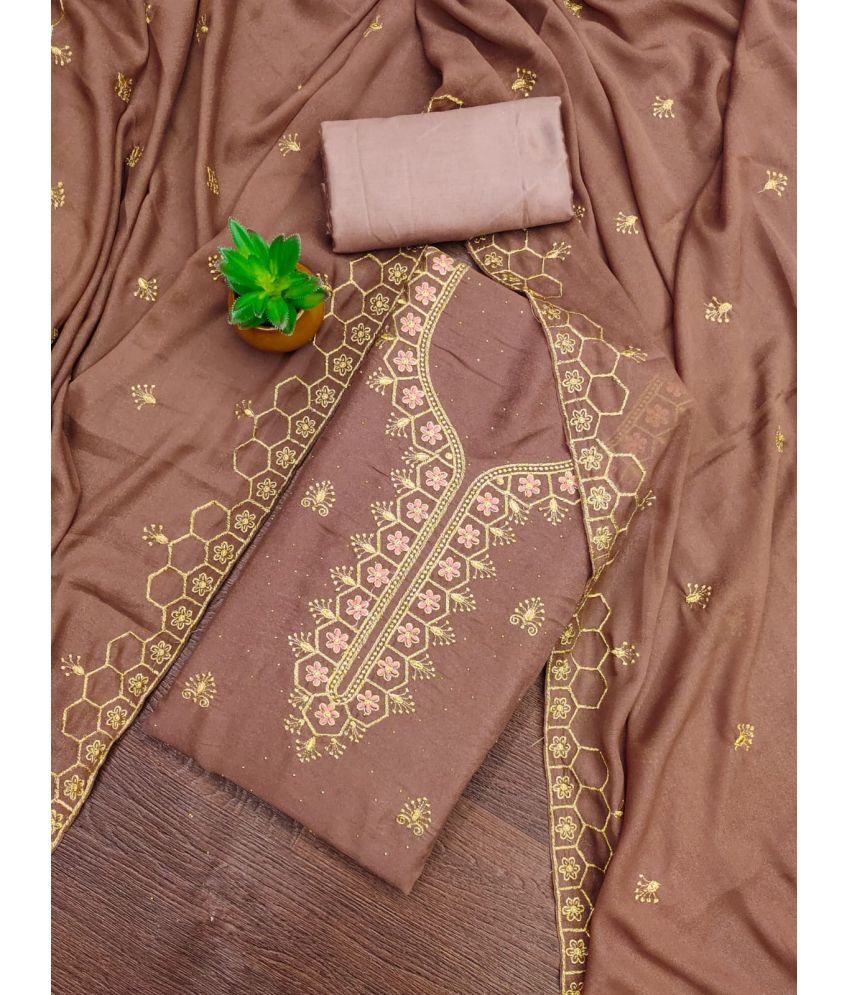     			ALSHOP Unstitched Georgette Embroidered Dress Material - Rust ( Pack of 1 )