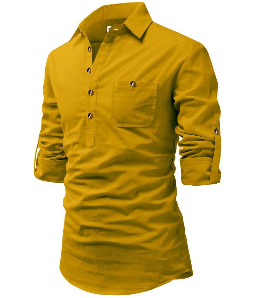     			CROWNTAIL Yellow Cotton Men's Regular Kurta ( Pack of 1 )