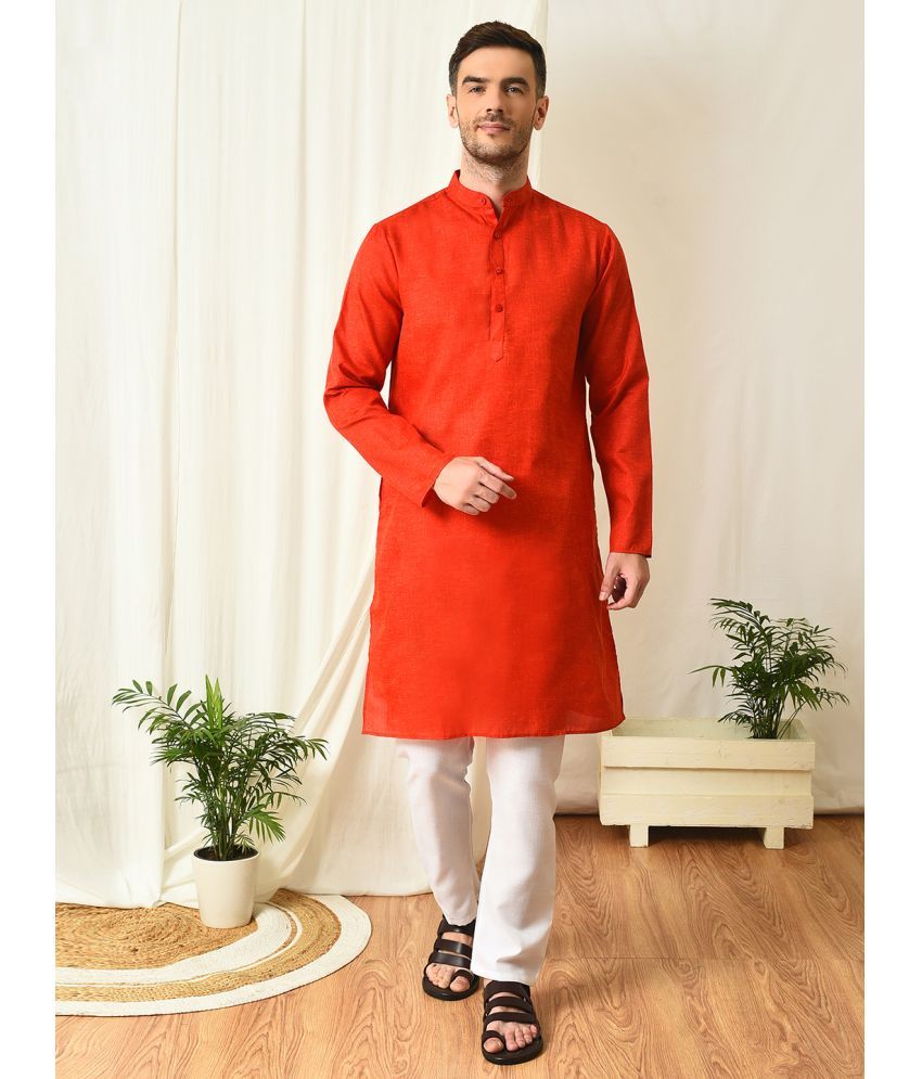     			Hangup Orange Blended Fabric Regular Fit Men's Kurta Pyjama Set ( Pack of 1 )