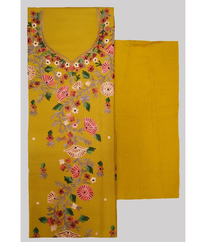     			KASHMIRI Unstitched Cotton Embroidered Dress Material - Yellow ( Pack of 1 )