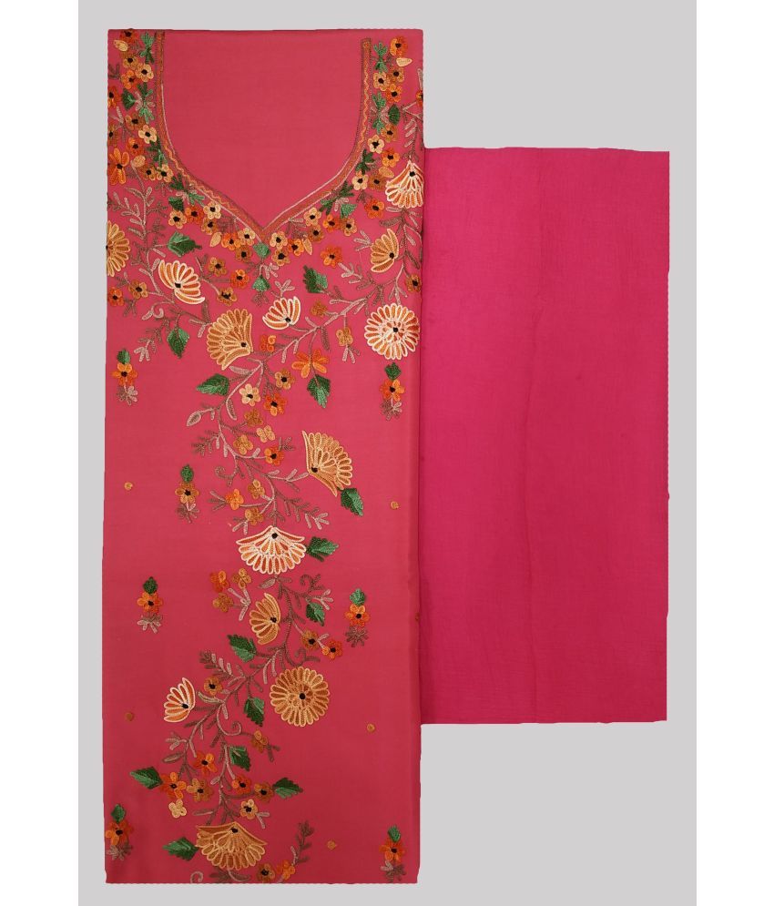     			KASHMIRI Unstitched Cotton Embroidered Dress Material - Pink ( Pack of 1 )