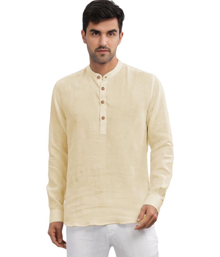     			UNI VIBE Beige Cotton Men's Shirt Style Kurta ( Pack of 1 )