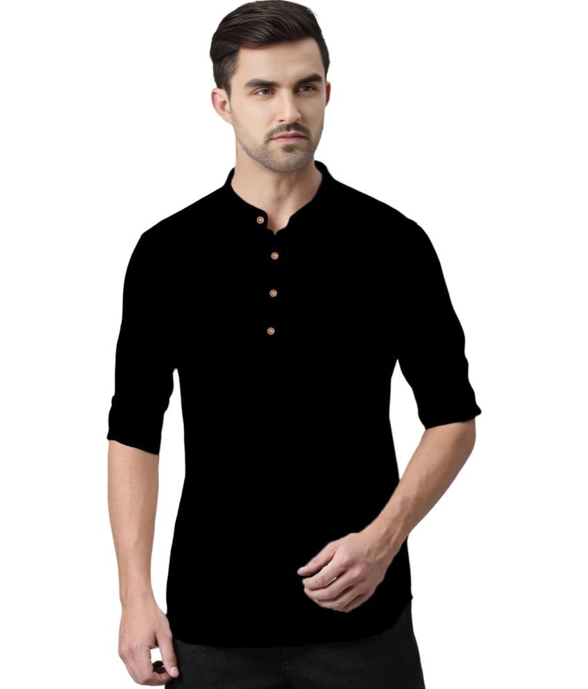     			UNI VIBE Black Cotton Men's Shirt Style Kurta ( Pack of 1 )