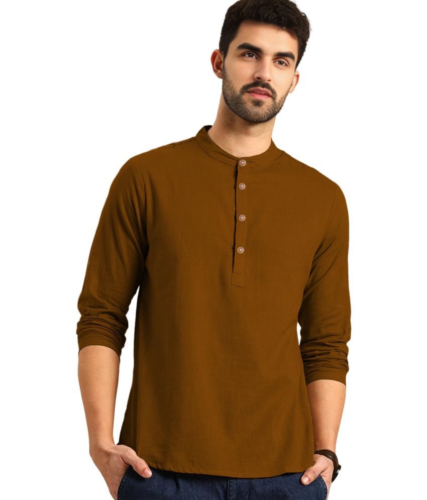     			UNI VIBE Brown Cotton Men's Shirt Style Kurta ( Pack of 1 )