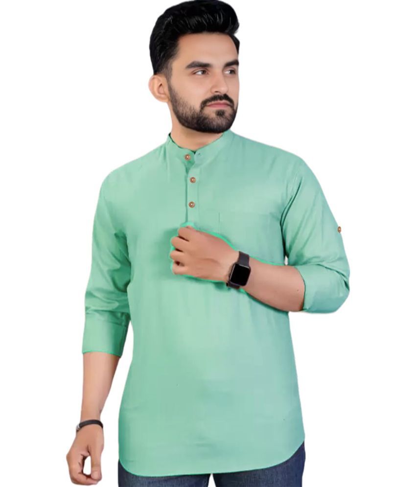     			UNI VIBE Light Blue Cotton Men's Shirt Style Kurta ( Pack of 1 )