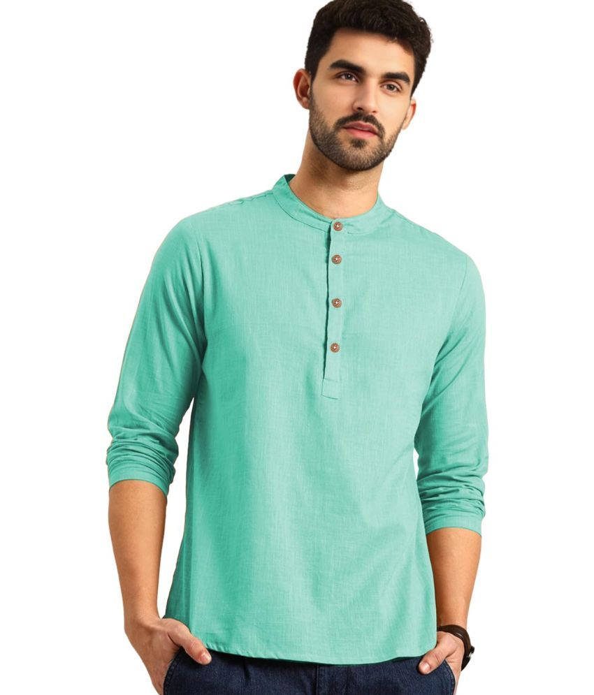     			UNI VIBE Light Blue Cotton Men's Shirt Style Kurta ( Pack of 1 )