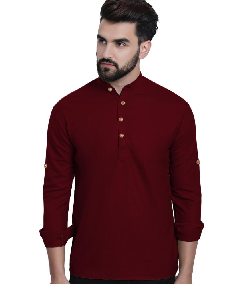     			UNI VIBE Maroon Cotton Men's Shirt Style Kurta ( Pack of 1 )