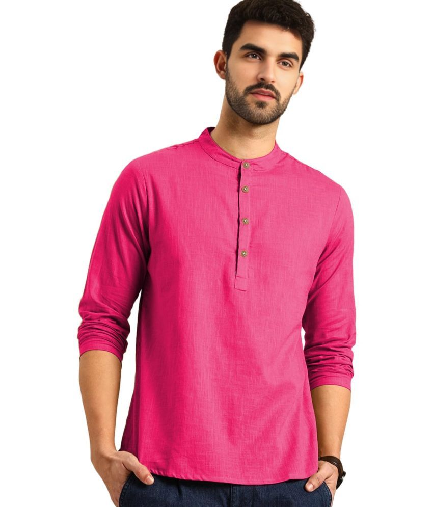     			UNI VIBE Pink Cotton Men's Shirt Style Kurta ( Pack of 1 )