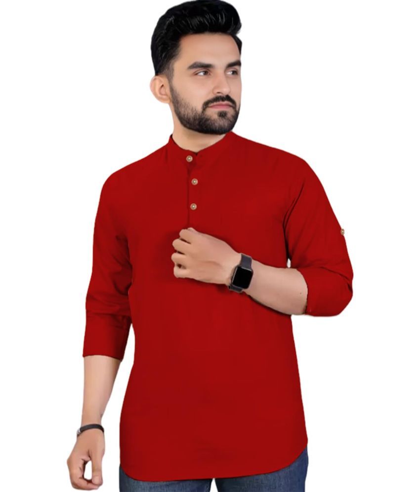     			UNI VIBE Red Cotton Men's Shirt Style Kurta ( Pack of 1 )