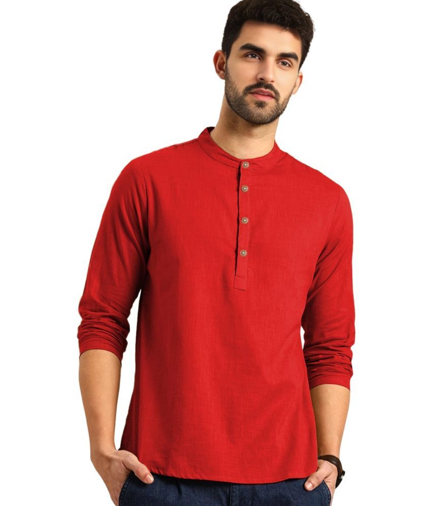     			UNI VIBE Red Cotton Men's Shirt Style Kurta ( Pack of 1 )