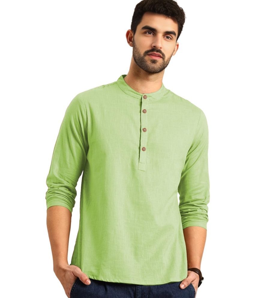     			UNI VIBE Sea Green Cotton Men's Shirt Style Kurta ( Pack of 1 )