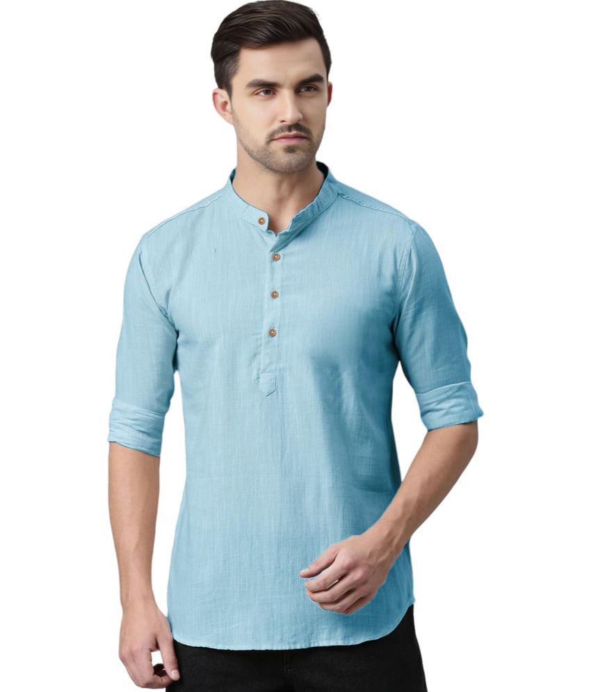     			UNI VIBE Sky Blue Cotton Men's Shirt Style Kurta ( Pack of 1 )