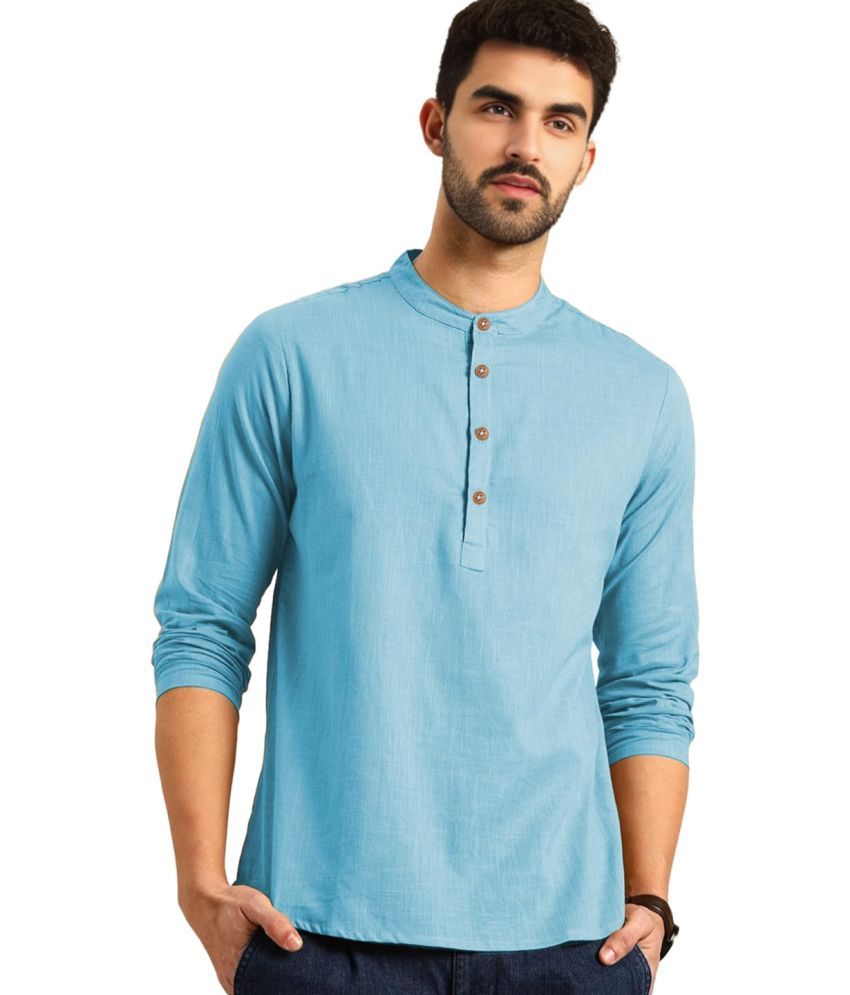     			UNI VIBE Sky Blue Cotton Men's Shirt Style Kurta ( Pack of 1 )