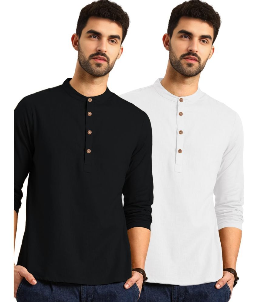     			UNI VIBE White Cotton Men's Shirt Style Kurta ( Pack of 2 )