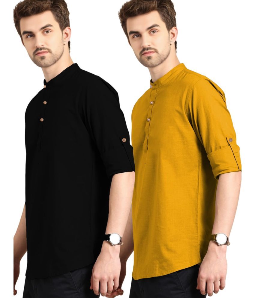     			UNI VIBE Yellow Cotton Men's Shirt Style Kurta ( Pack of 2 )