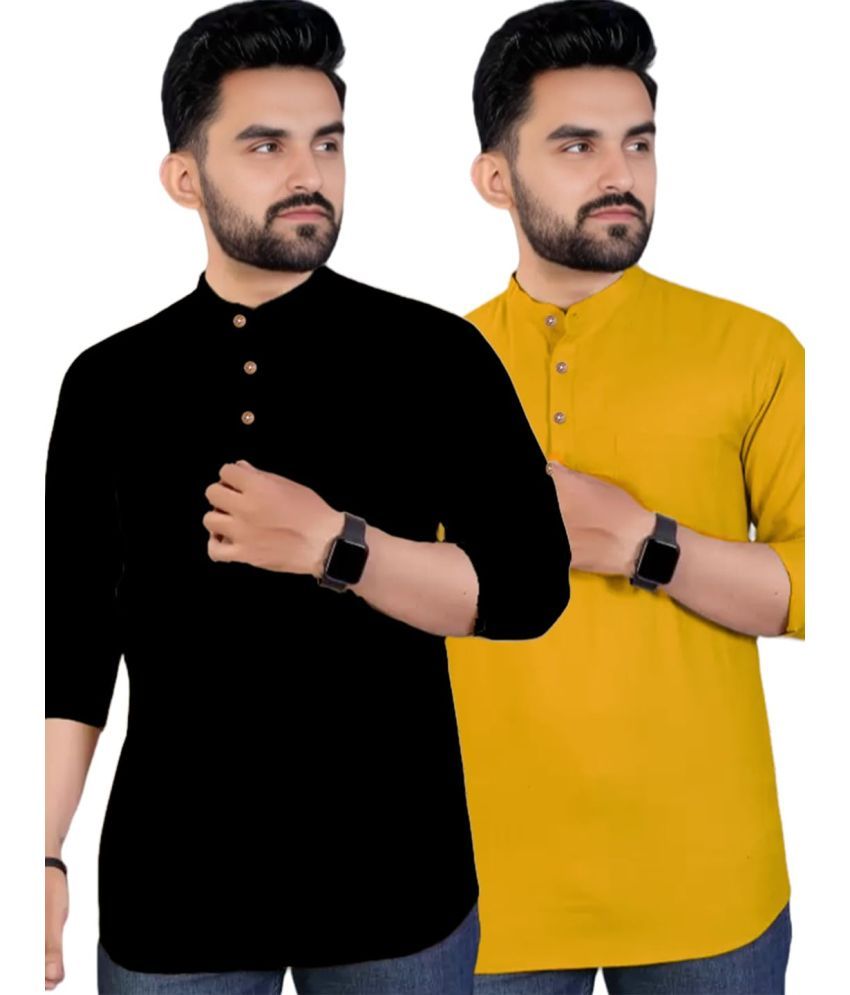     			UNI VIBE Yellow Cotton Men's Shirt Style Kurta ( Pack of 2 )