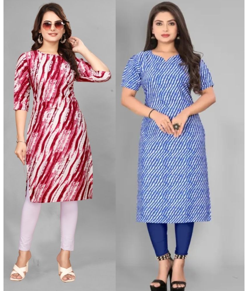     			VACHHARAJ GROUP Pack of 2 Crepe Printed Straight Women's Kurti - ( Blue,Red )