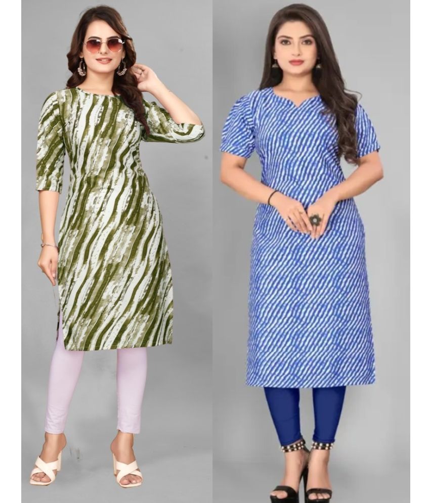     			VACHHARJ GROUP Pack of 2 Crepe Printed Straight Women's Kurti - ( Green,Blue )