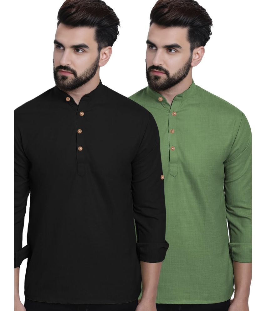     			Vida Loca Light Green Cotton Men's Shirt Style Kurta ( Pack of 2 )