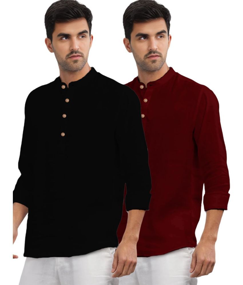     			Vida Loca Maroon Cotton Men's Shirt Style Kurta ( Pack of 2 )