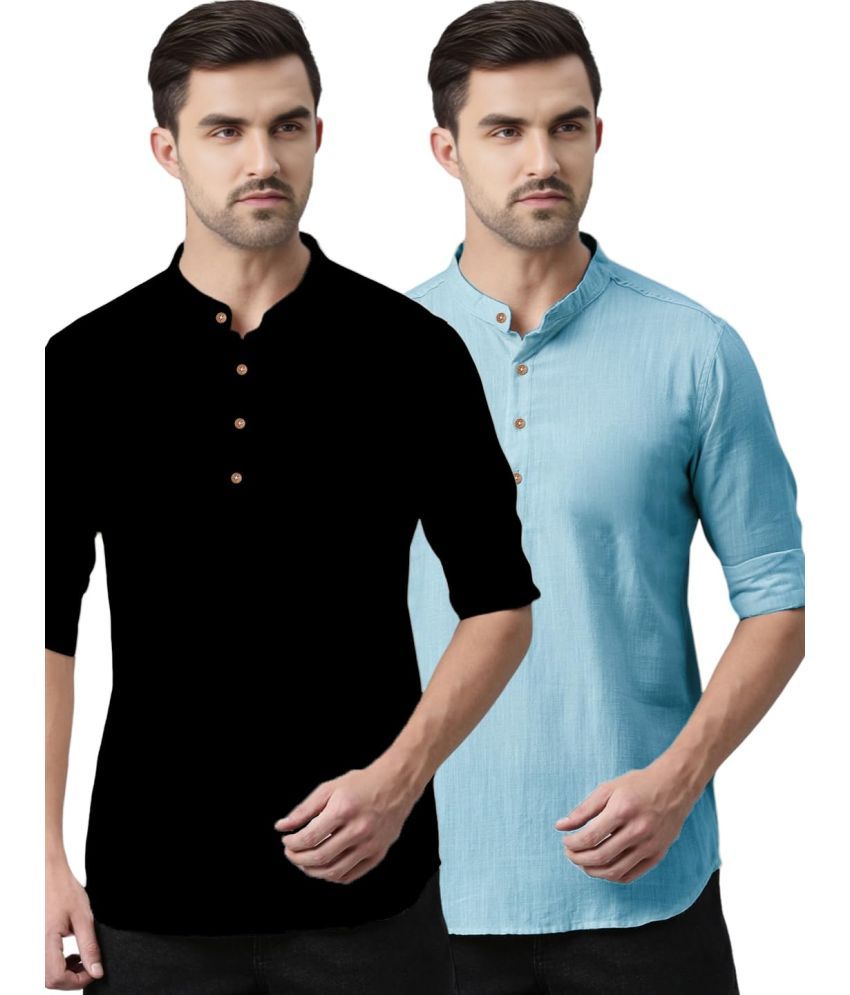     			Vida Loca Sky Blue Cotton Men's Shirt Style Kurta ( Pack of 2 )