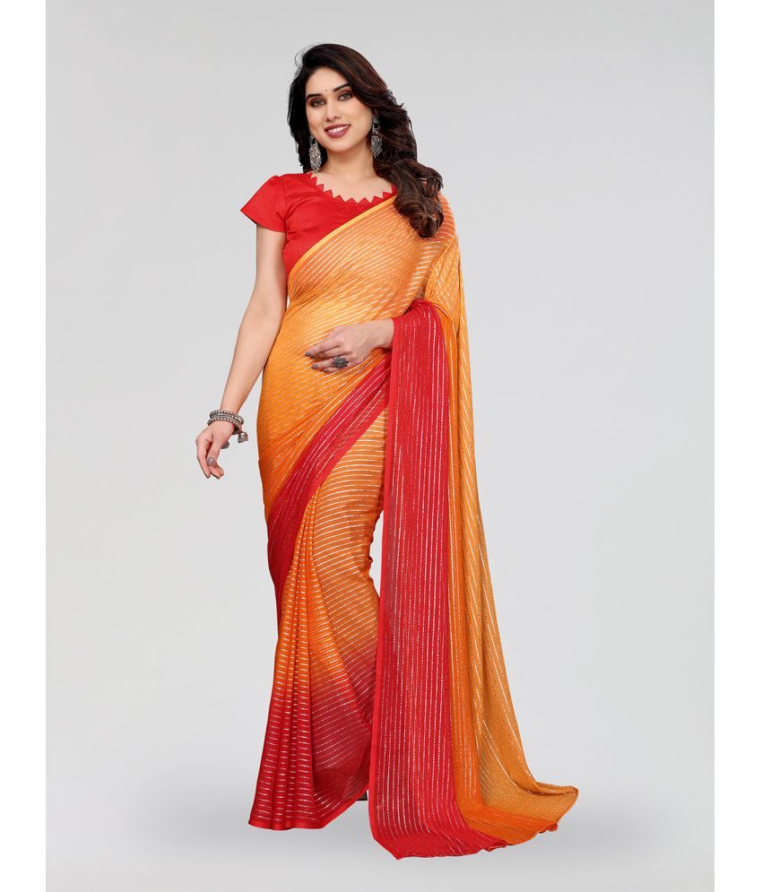     			ANAND SAREES Georgette Striped Saree With Blouse Piece ( Orange , Pack of 1 )