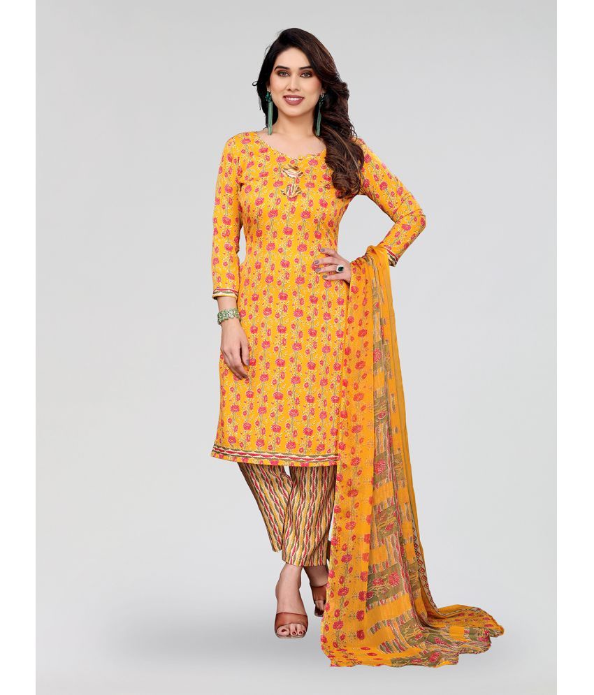     			Anand Unstitched Crepe Printed Dress Material - Yellow ( Pack of 1 )