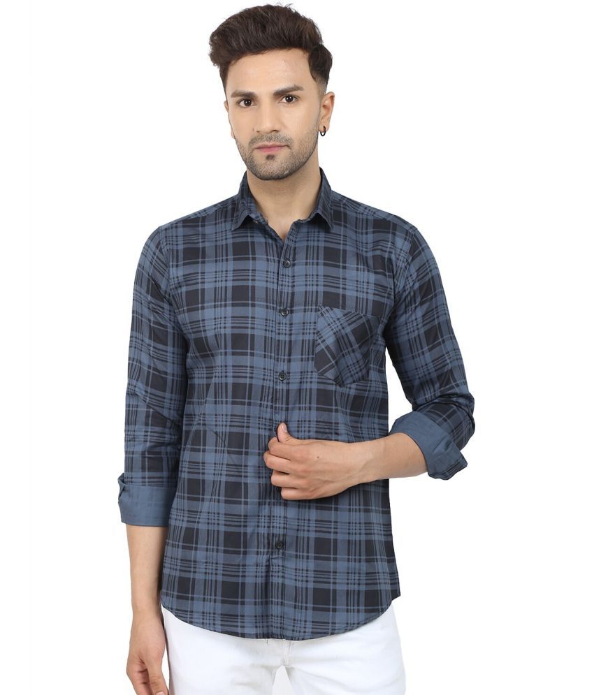     			Fatty Mouse Cotton Blend Regular Fit Checks Full Sleeves Men's Casual Shirt - Grey ( Pack of 1 )