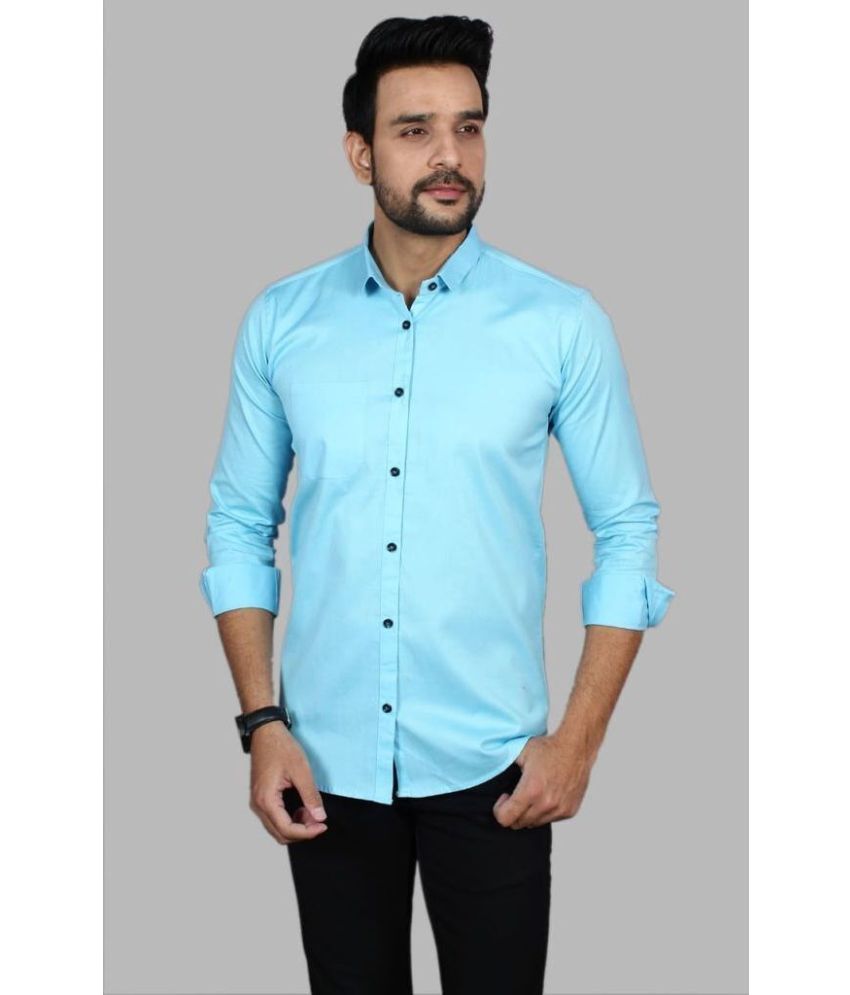     			Fatty Mouse Cotton Blend Regular Fit Solids Full Sleeves Men's Casual Shirt - Light Blue ( Pack of 1 )